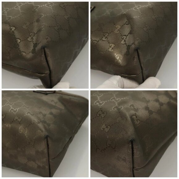 GUCCI GG Implementation Tote Bag PVC Khaki Silver Auth - Picture 15 of 16